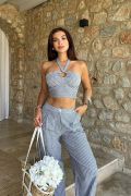 Vesna Keten Çizgili Crop Takım 9806-0025 resmi